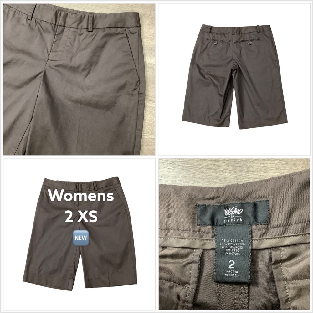 Women's Mossimo 2 XS Brown Khakis Chino Bermuda Shorts High Rise Stretch NEW